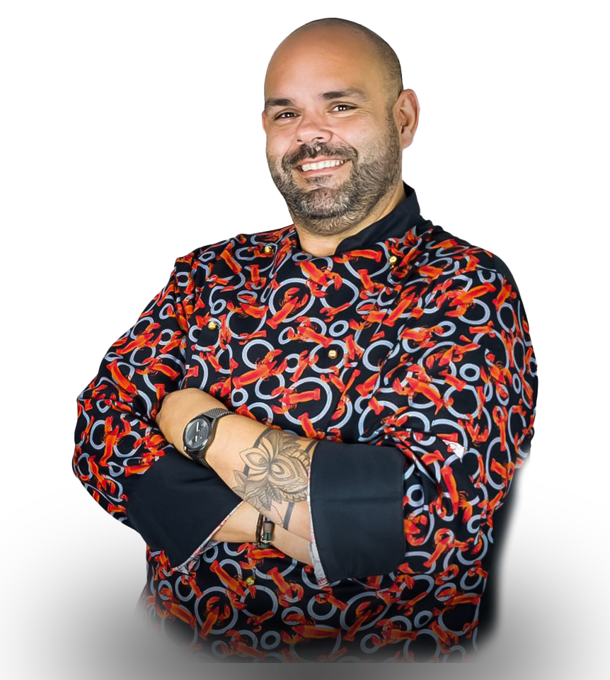 Hombre con traje de langostas